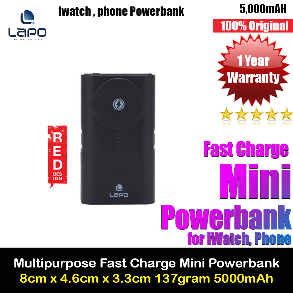 Lapo iWatch Powerbank Pocket Mini Small Size Powerbank 20W Fast Charge with Type-C Connector Apple Watch Powerbank (Black)