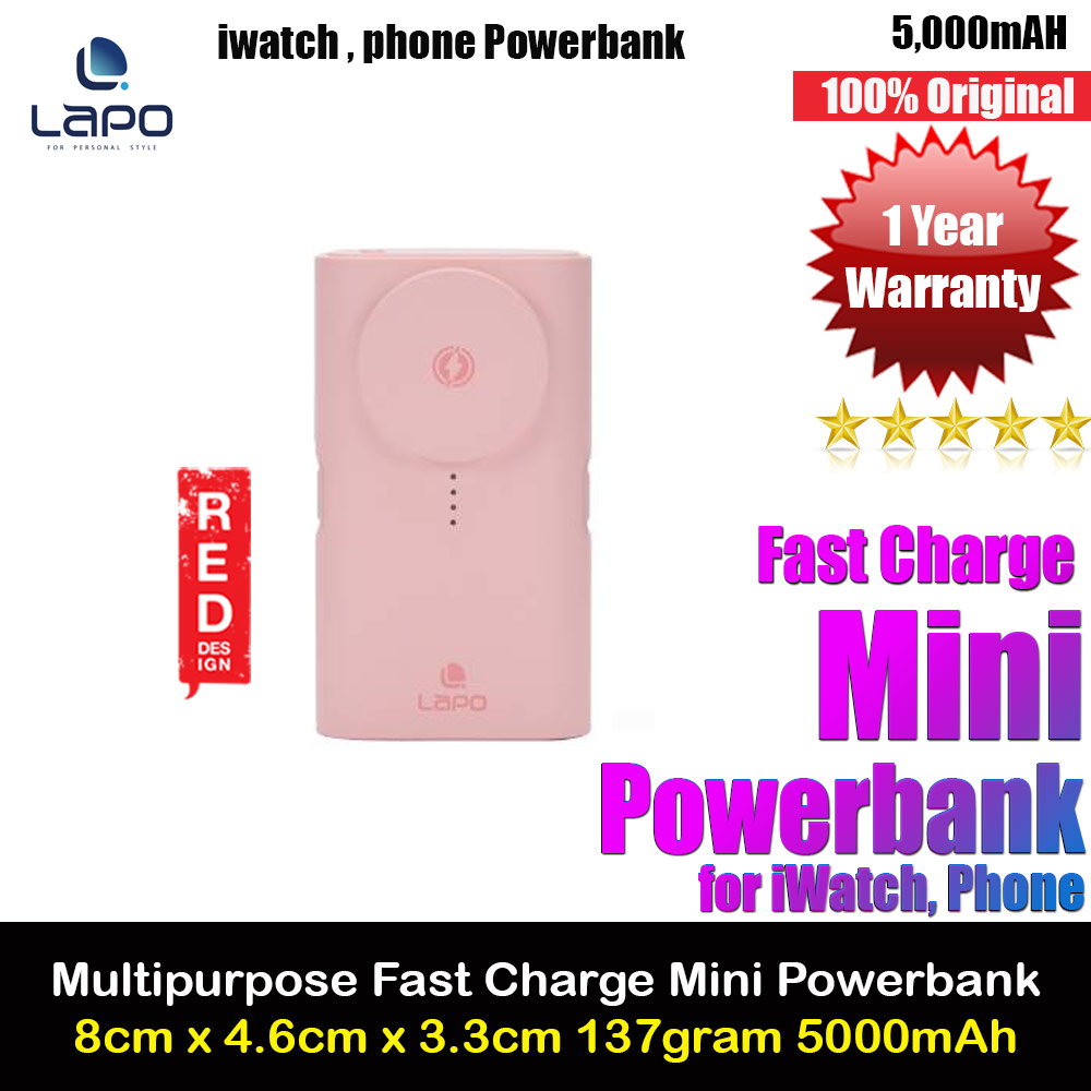 Lapo iWatch Powerbank Pocket Mini Small Size Powerbank 20W Fast Charge with Type-C Connector Apple Watch Powerbank (Pink)