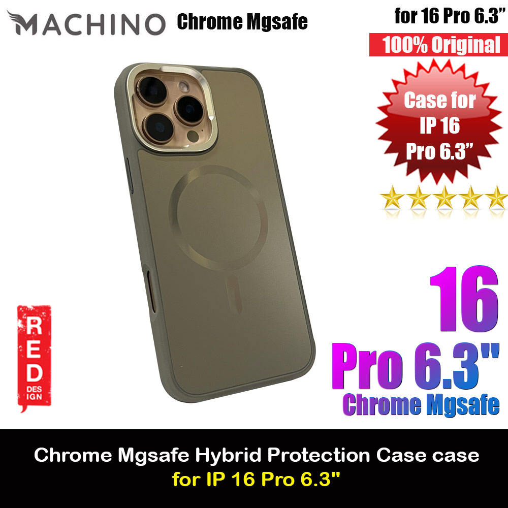 Machino Chrome Hybrid Metal Lens Frame Magnetic Compatible Drop Protection Case for iPhone 16 Pro 6.3 (Titanium)