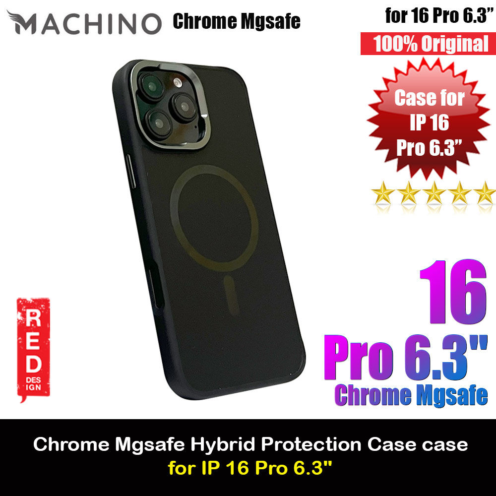 Machino Chrome Hybrid Metal Lens Frame Magnetic Compatible Drop Protection Case for iPhone 16 Pro 6.3 (Black)