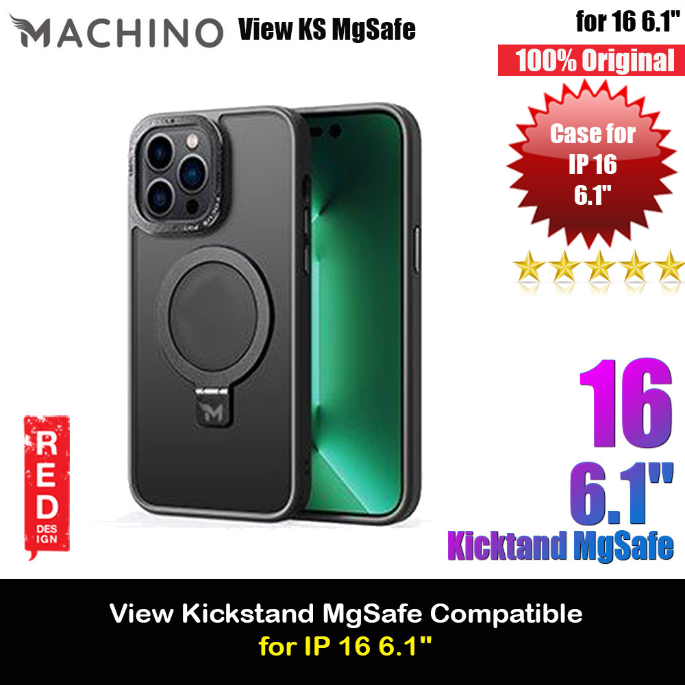Machino View KS Kickstand Magnetic Compatible Metal Lens Frame Drop Protection Case for iPhone 16 6.1 (Black)
