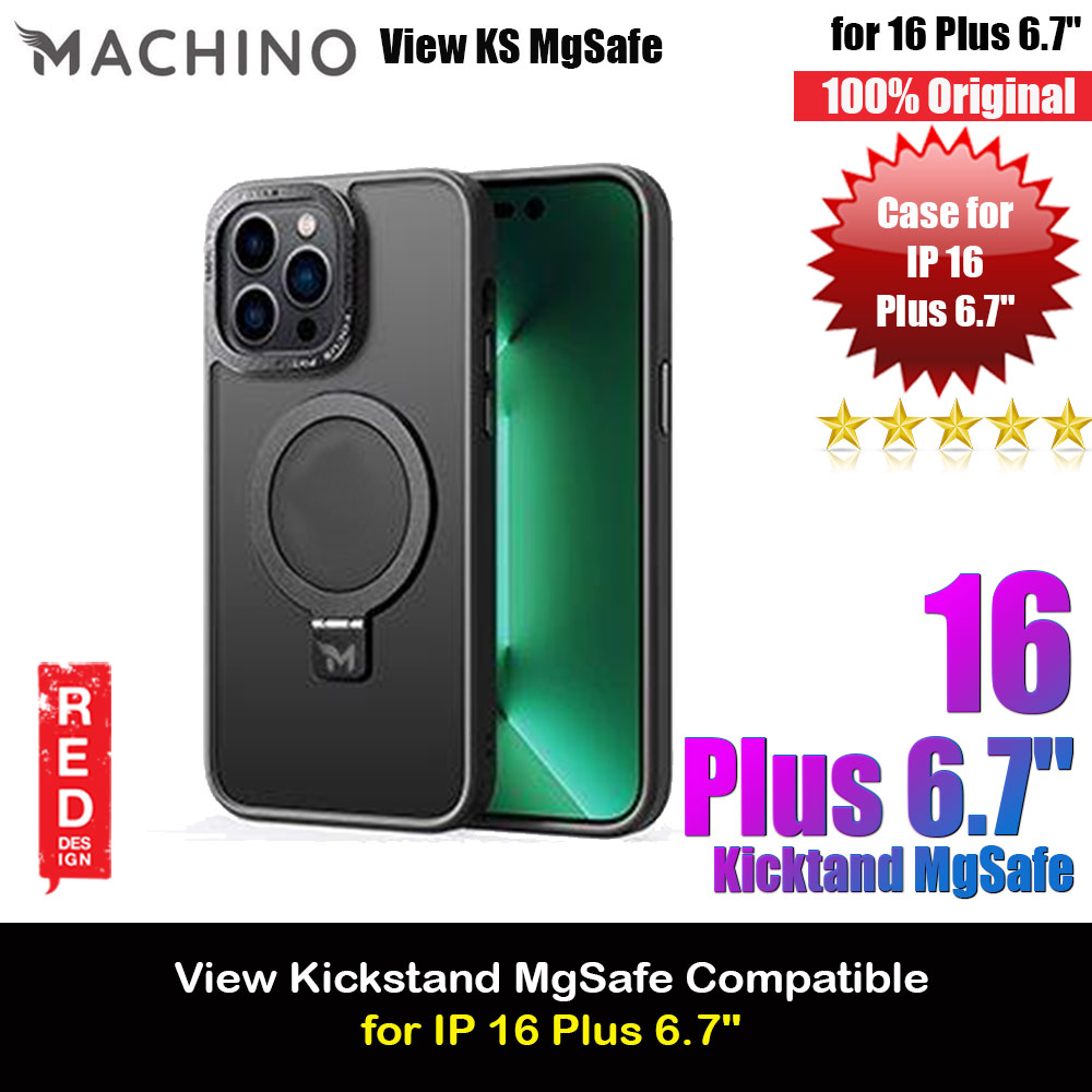 Machino View KS Kickstand Magnetic Compatible Metal Lens Frame Drop Protection Case for iPhone 16 Plus 6.7 (Black)