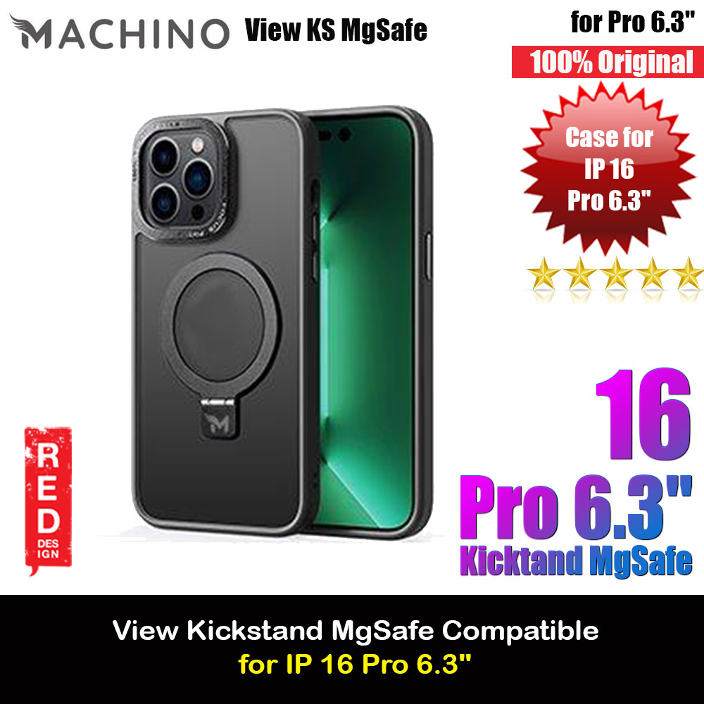 Machino View KS Kickstand Magnetic Compatible Metal Lens Frame Drop Protection Case for iPhone 16 Pro 6.3 (Black)