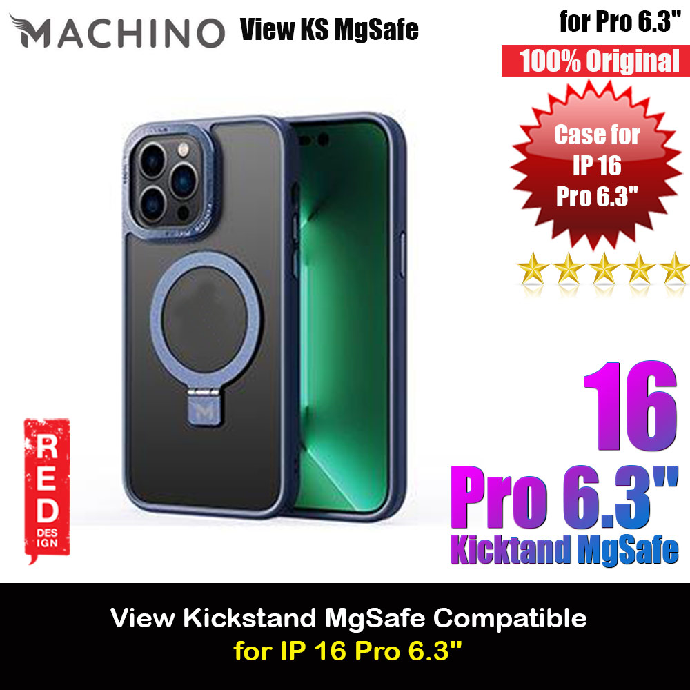 Machino View KS Kickstand Magnetic Compatible Metal Lens Frame Drop Protection Case for iPhone 16 Pro 6.3 (Navy)