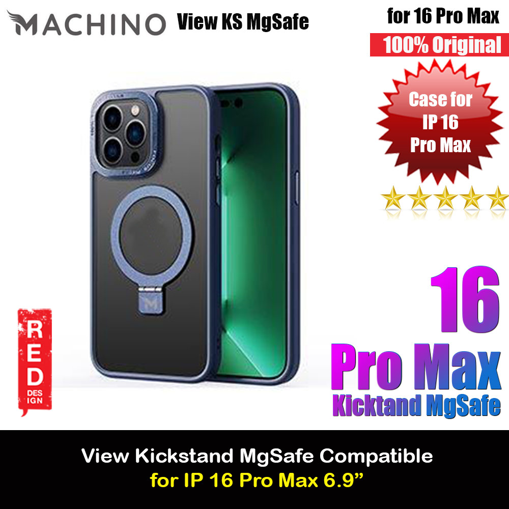 Machino View KS Kickstand Magnetic Compatible Metal Lens Frame Drop Protection Case for iPhone 16 Pro Max 6.9 (Navy)