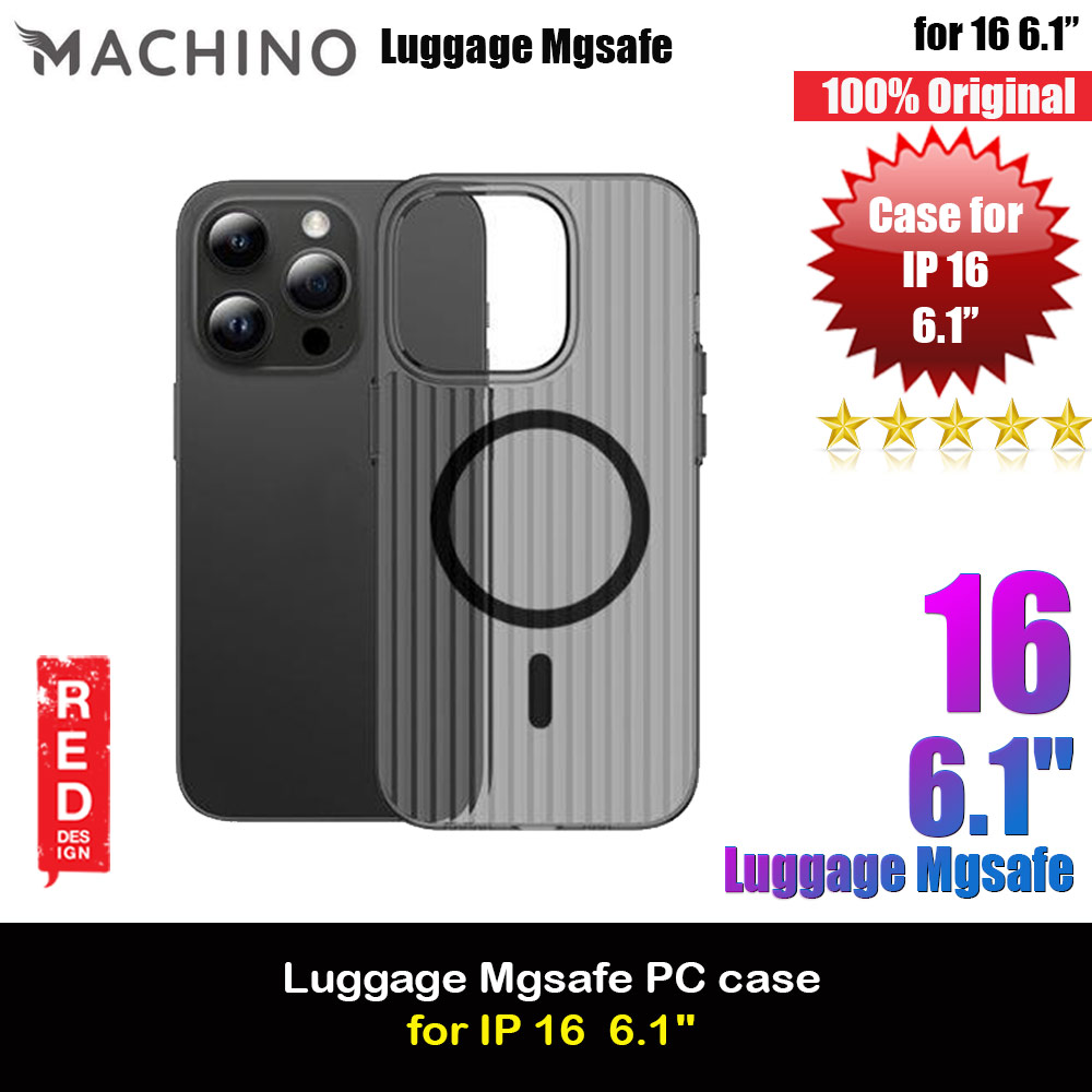 Machino Luggage Design PC Slim Hard Magnetic Compatible Drop Protection Case for iPhone 16 6.1 (Clear Black)