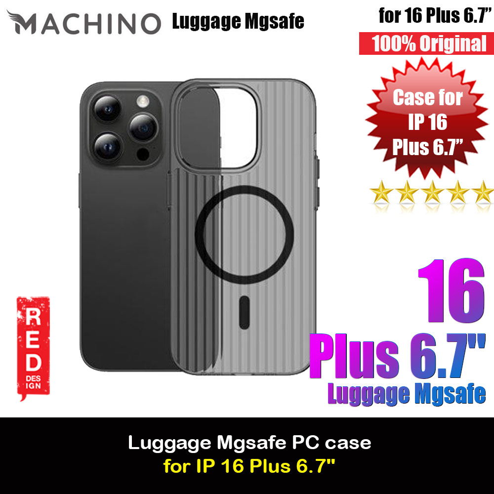 Machino Luggage Design PC Slim Hard Magnetic Compatible Drop Protection Case for iPhone 16 Plus 6.7 (Clear Black)