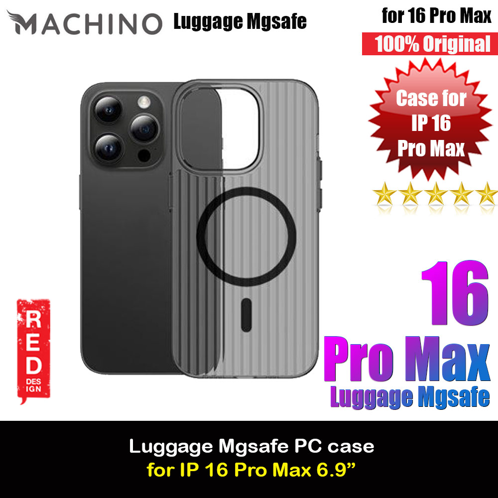 Machino Luggage Design PC Slim Hard Magnetic Compatible Drop Protection Case for iPhone 16 Pro Max 6.9 (Clear Black)