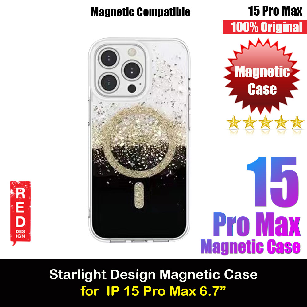 Red Design Choices Starlight Shining Magnetic Magsafe Compatible Case for Apple iPhone 15 Pro Max 6.7 (Gold Black)