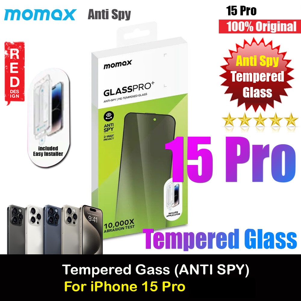 Momax 3D Full Coverage Tempered Glass Screen Protector for Apple iPhone 15 Pro 6.1 with Easy DIY Installation Kit Helper (Privacy Anti Spy Anti Peep Black)