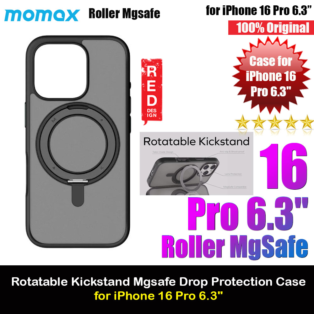 Momax CaseForm Roller Magnetic Case with Rotatable Stand Drop Protective Case iPhone 16 Pro 6.3 (Matte Black)