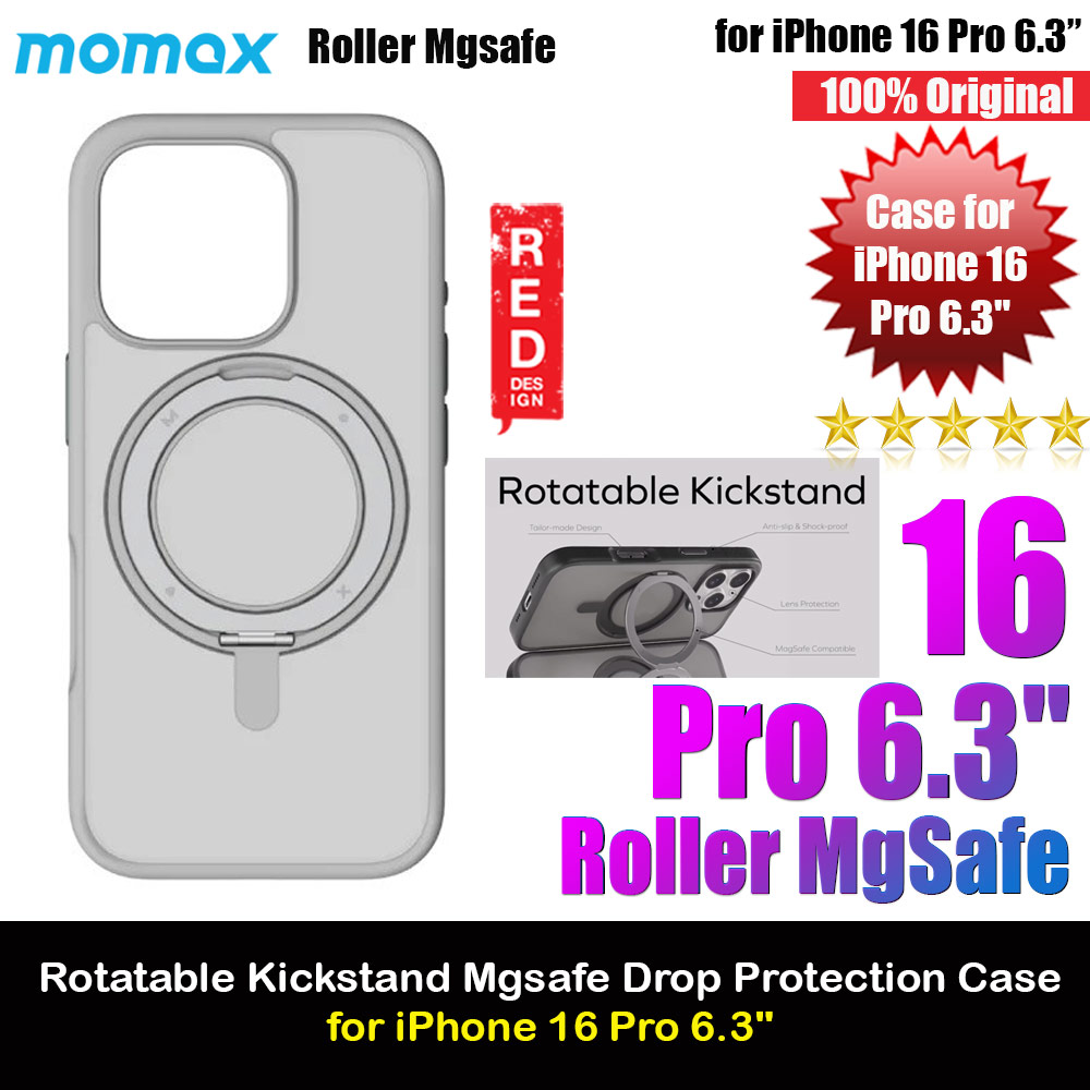 Momax CaseForm Roller Magnetic Case with Rotatable Stand Drop Protective Case iPhone 16 Pro 6.3 (Matte Grey)