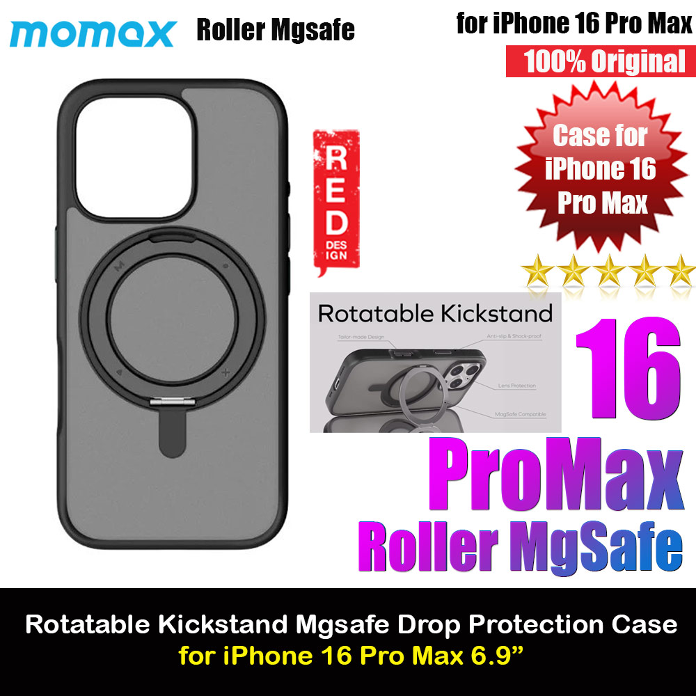 Momax CaseForm Roller Magnetic Case with Rotatable Stand Drop Protective Case iPhone 16 Pro Max 6.9 (Matte Black)