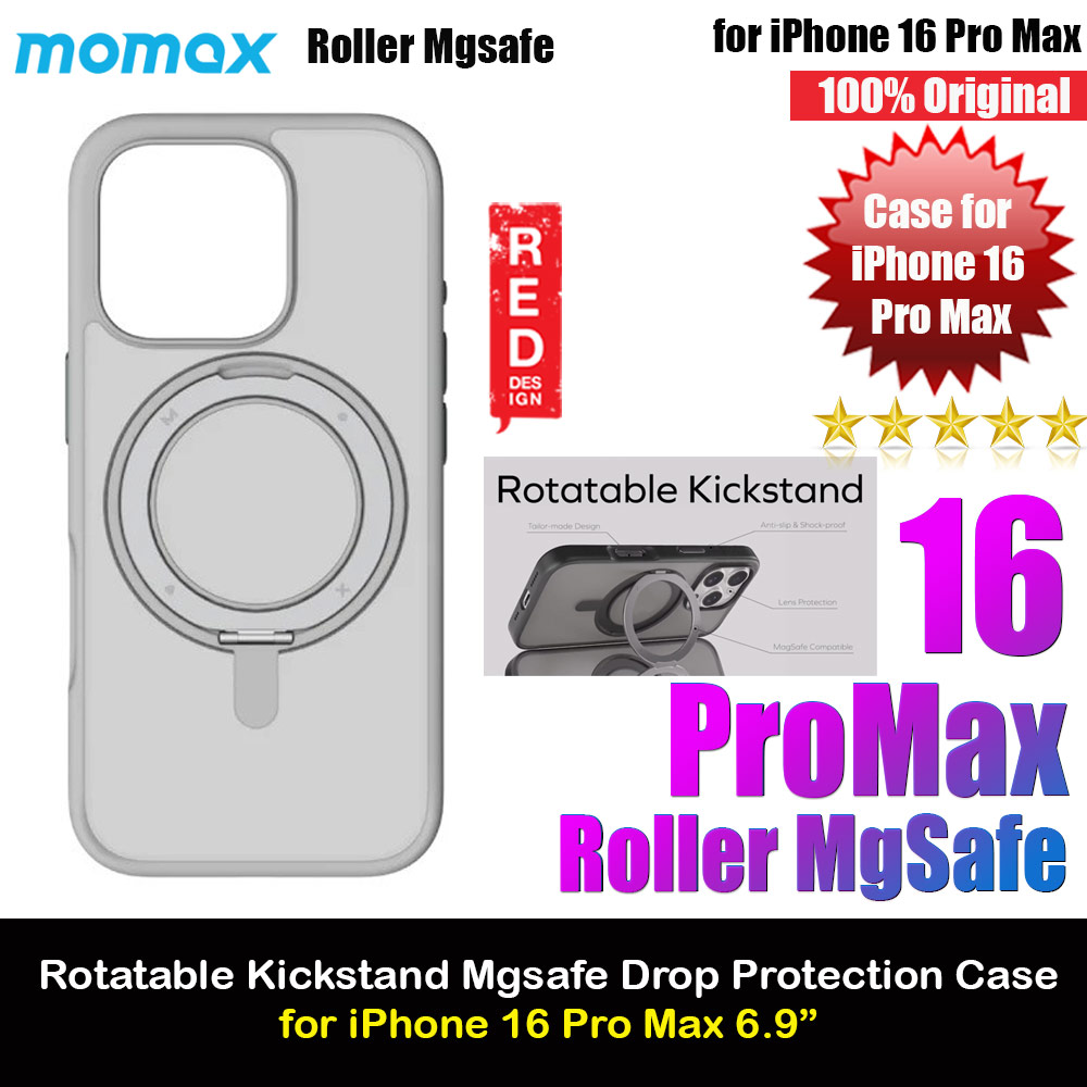 Momax CaseForm Roller Magnetic Case with Rotatable Stand Drop Protective Case iPhone 16 Pro Max 6.9 (Matte Grey)