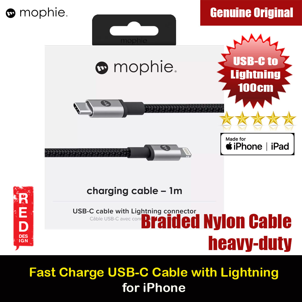 Mophie Nylon Braid Heavy Duty MFI Certified USB-C to Lightning Cable 100cm (Black)