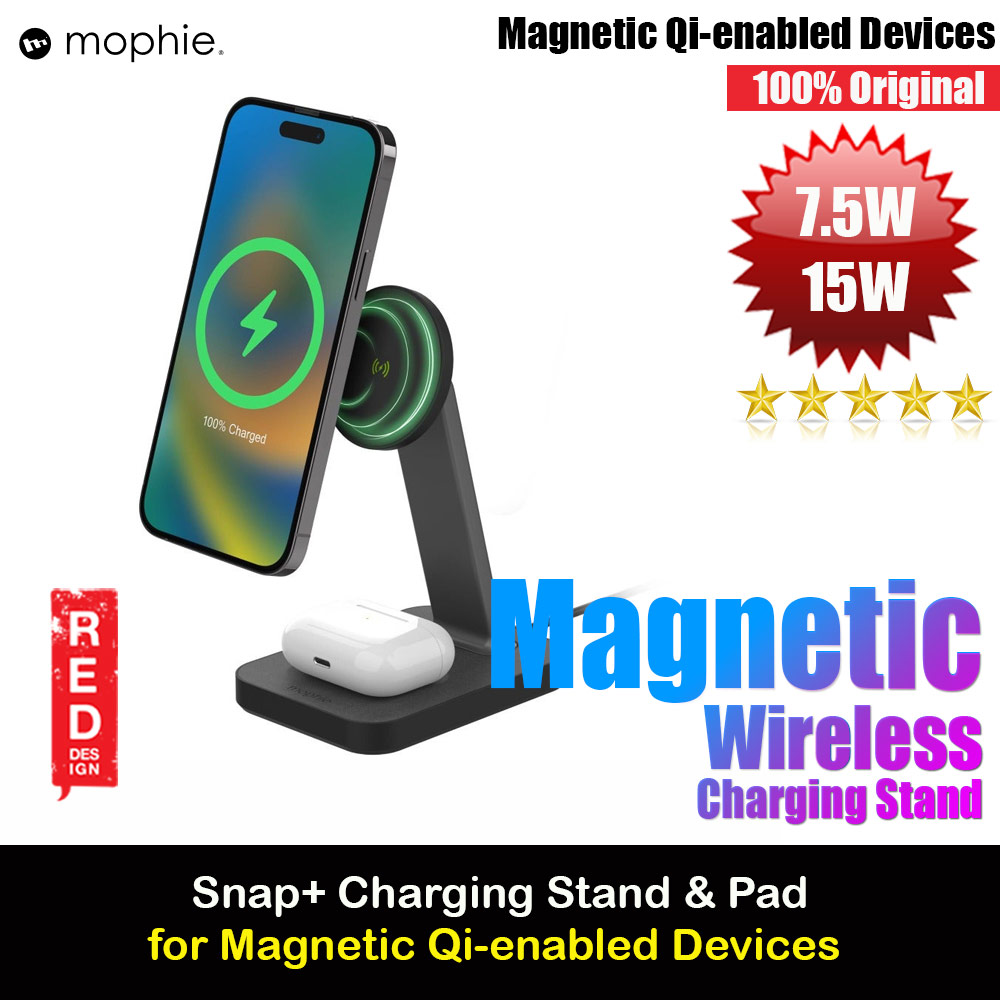 Mophie Snap Stand Pad 15W Magnetic Wireless Stand wireless charging stand compatible with snap and MagSafe for Smartphones iPhone Google Pixel Samsung Galaxy Qi-enabled Devices (Black)