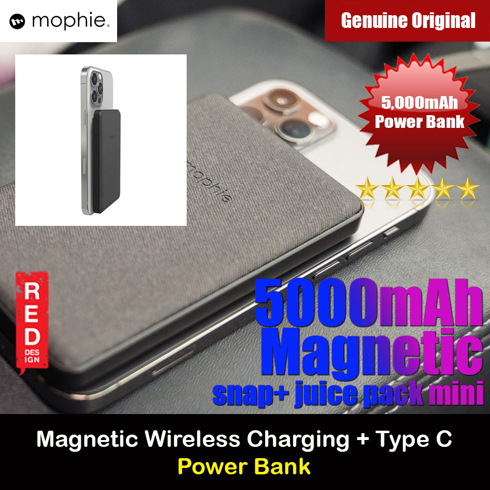 Mophie Snap Plus Juice Pack Mini Magnetic Wireless Charge Magsafe Compatible Power Bank for iPhone 13 Pro Max Smartphones Google Pixel Samsung Galaxy Qi-enabled Devices (5000mAh Grey)