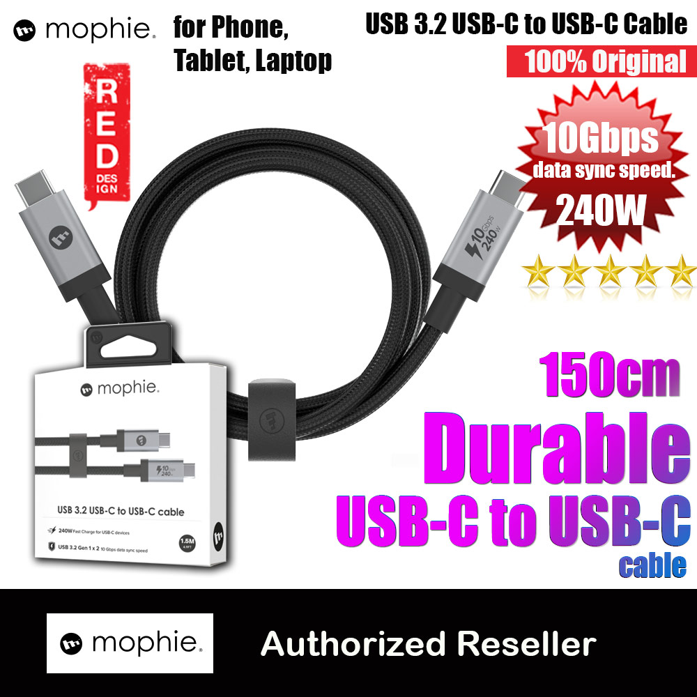 Mophie 240W 10Gbps Data Sync Durable Braided Outer Cabe USB 3.2 USB-C to USB-C Cable 150cm
