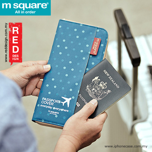 m square passport cover traveller wallet pouch - polka dot blue