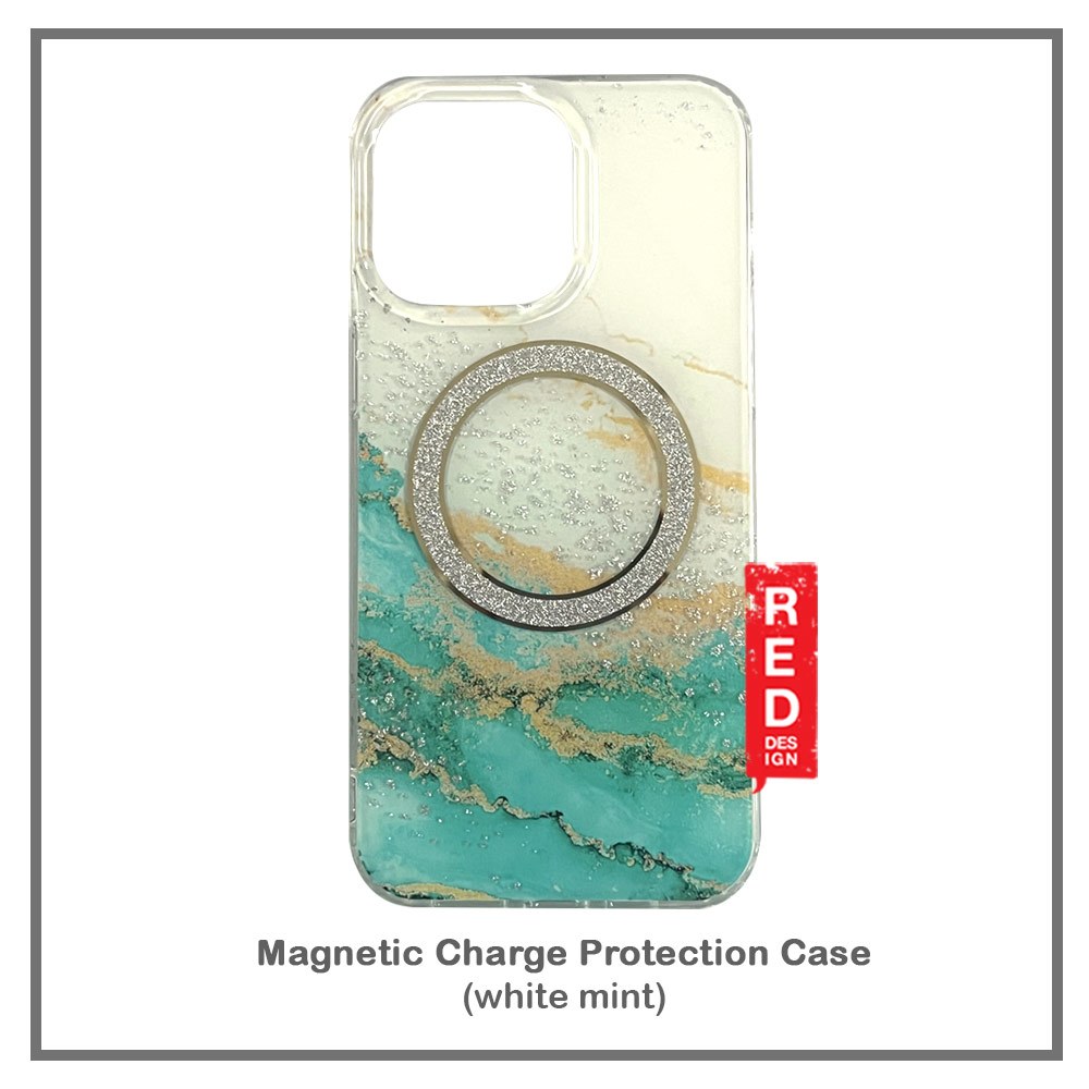 Marble Glitter Sparkling Magnetic Case for iPhone 15 Pro Max (White Mint)