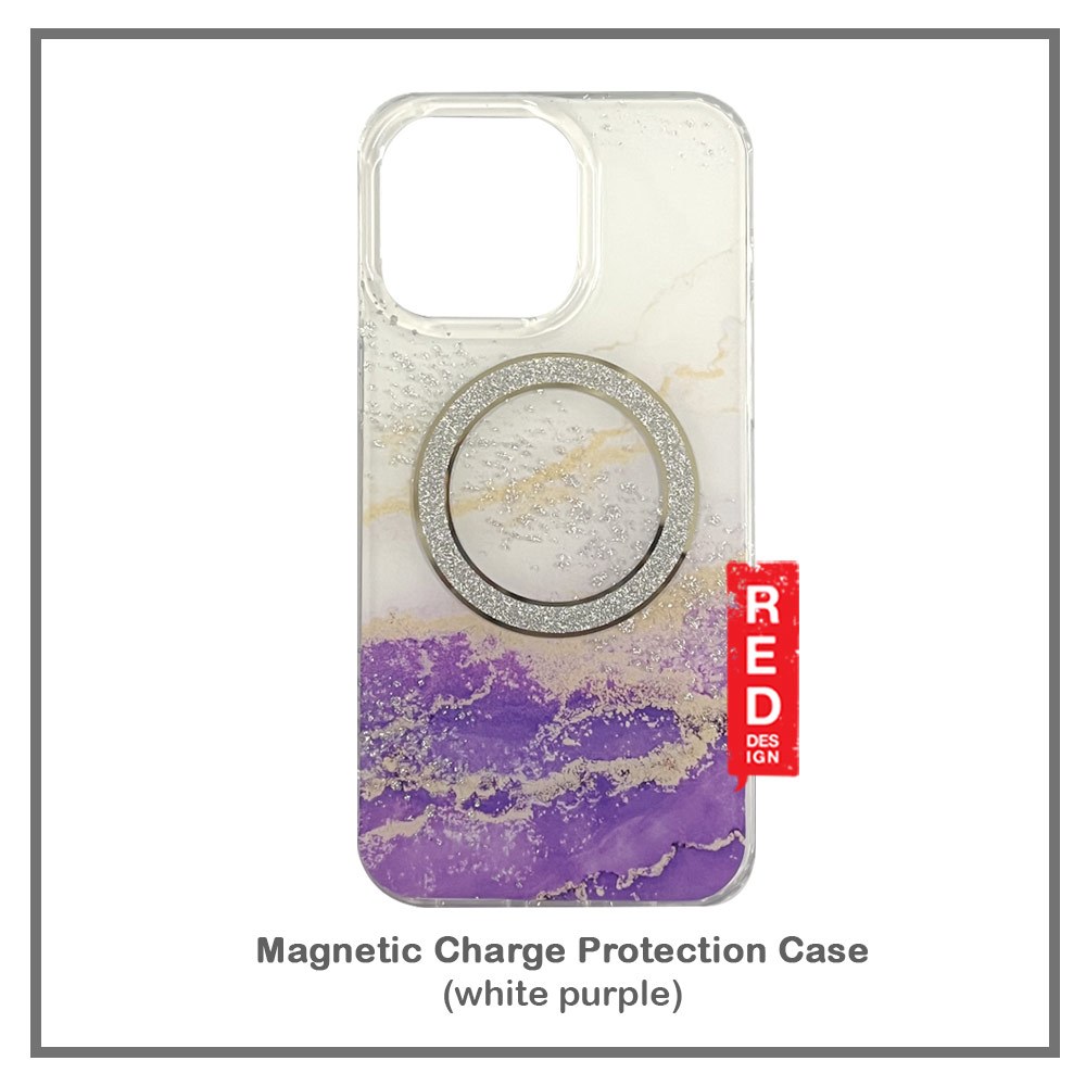 Marble Glitter Sparkling Magnetic Case for iPhone 15 Pro Max (White Purple)