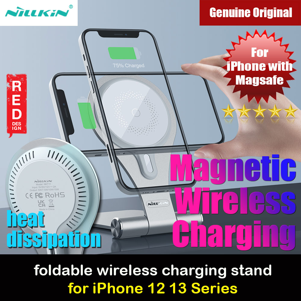 Nillkin MagStand Wireless Charging Foldable Stand with Heat Dissipation Cooling for Magsafe Compatible for iPhone 12 iPhone 13 Pro Max (Silver)