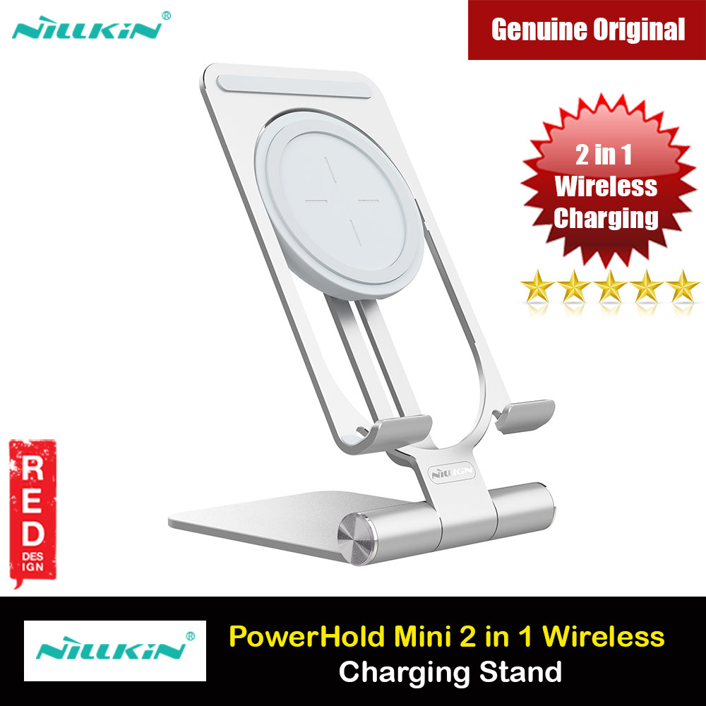 Nillkin PowerHold 2 in 1 Portable Foldable Travel Mini Wireless Charging Stand 10W Max Heat Dissipation Wireless Charging Wireless Charger for Apple Samsung iPhone 12 Pro Max iPhone 11 Pro Max (Silver)