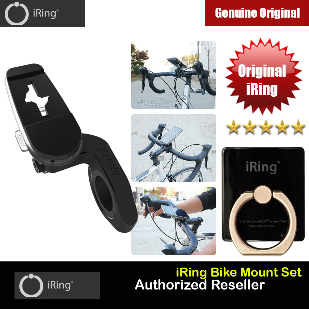 AAUXX Original iRing Universal Phone Grip and Stand Original iRing with iRing Bike Mount Can Attach Action cam! Works with iRing Original Adjustable Bike Handlebar Cradle for iPhone, Samsung, Android Phones (Jet Black)