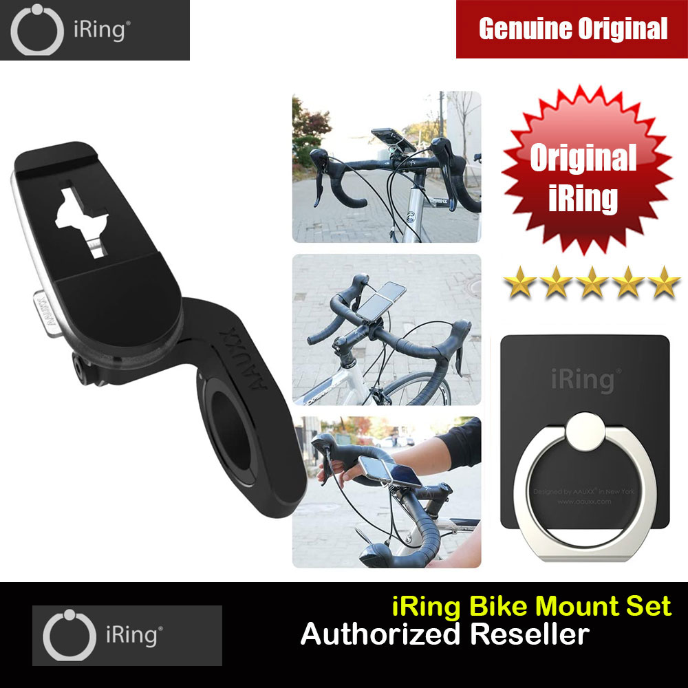 AAUXX Original iRing Universal Phone Grip and Stand Original iRing with iRing Bike Mount Can Attach Action cam! Works with iRing Original Adjustable Bike Handlebar Cradle for iPhone, Samsung, Android Phones (Matte Black)