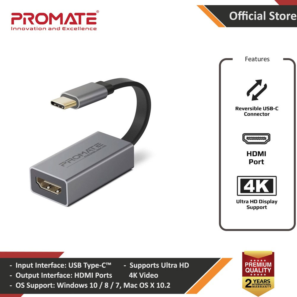Promate Type-C™ to HDMI Adapter Premium High Definition 4K 30Hz Video Converter USB-C™ to HDMI with Audio Output for USB Type-C™ Enabled Devices iPad Pro MacBook MediaLink-H1