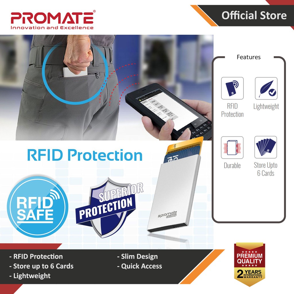 Promate Ultra-Slim RFID Blocking Card Holder Case Aluminium Slim Credit Card Holder Wallet CardSafe