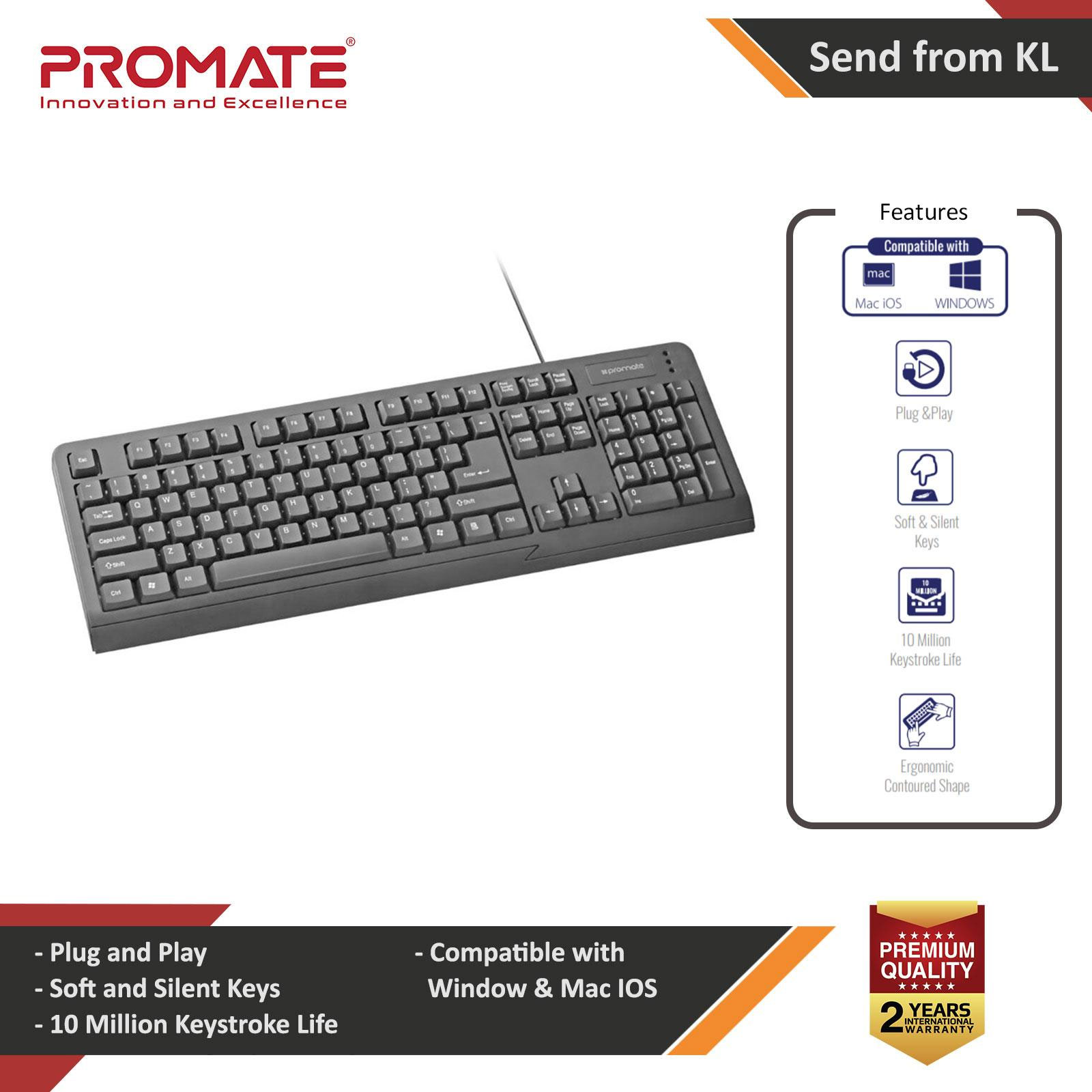 Promate Keyboard Professional USB Wired Keyboard with Comfortable Quiet Keys and Durable 10 Million Keystroke Life Key for Desktop PC Windows Mac iOS Laptops EasyKey-1