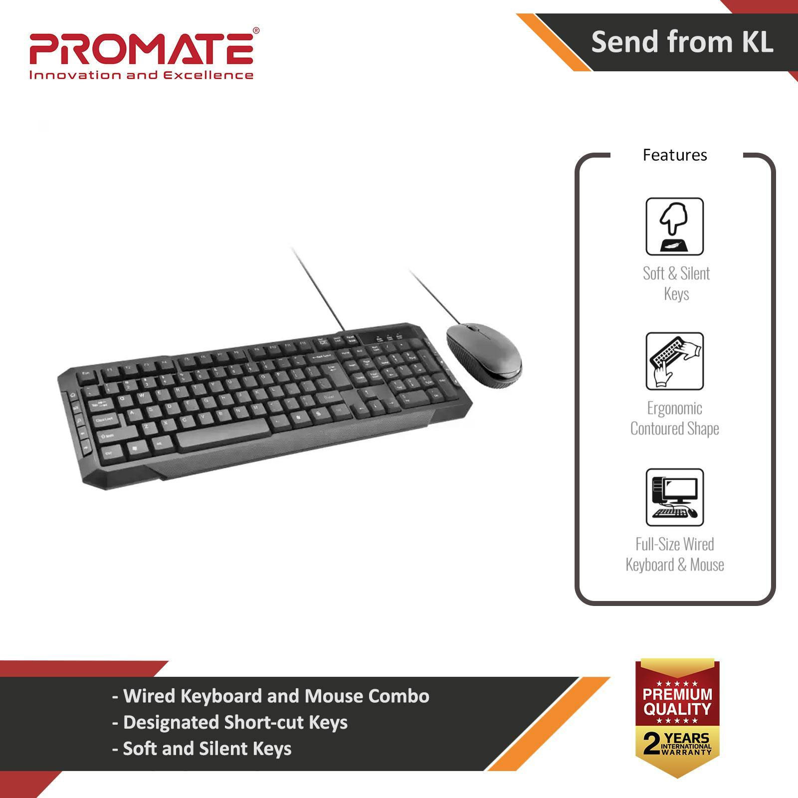 Promate Wired Keyboard and Mouse Combo, Ultra-Sleek USB Wired Full-Sized Keyboard and Mouse Combo with Comfortable Quit 104 Keys and Multimedia Keys Character for iOS Windows PC EasyKey-3