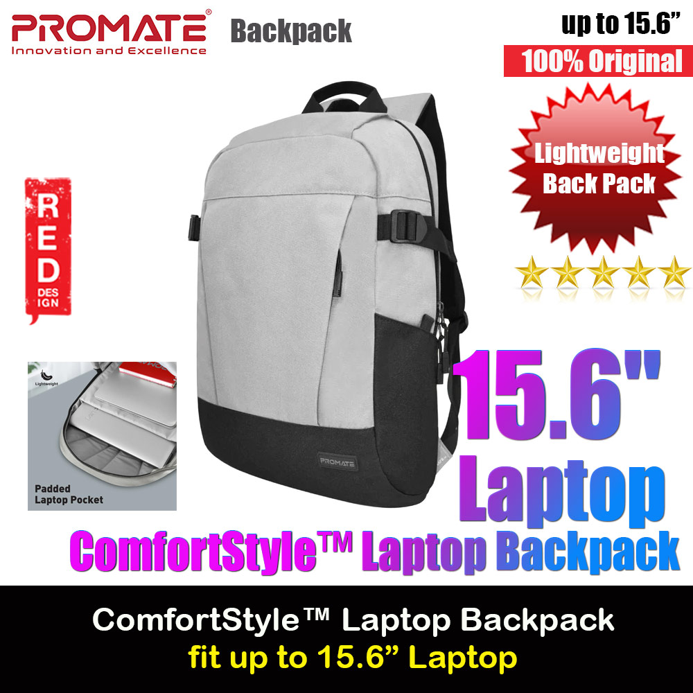 Promate Birger ComfortStyle Laptop Backpack with Large Compartments for Laptop up to 15.6" inches (Grey)
