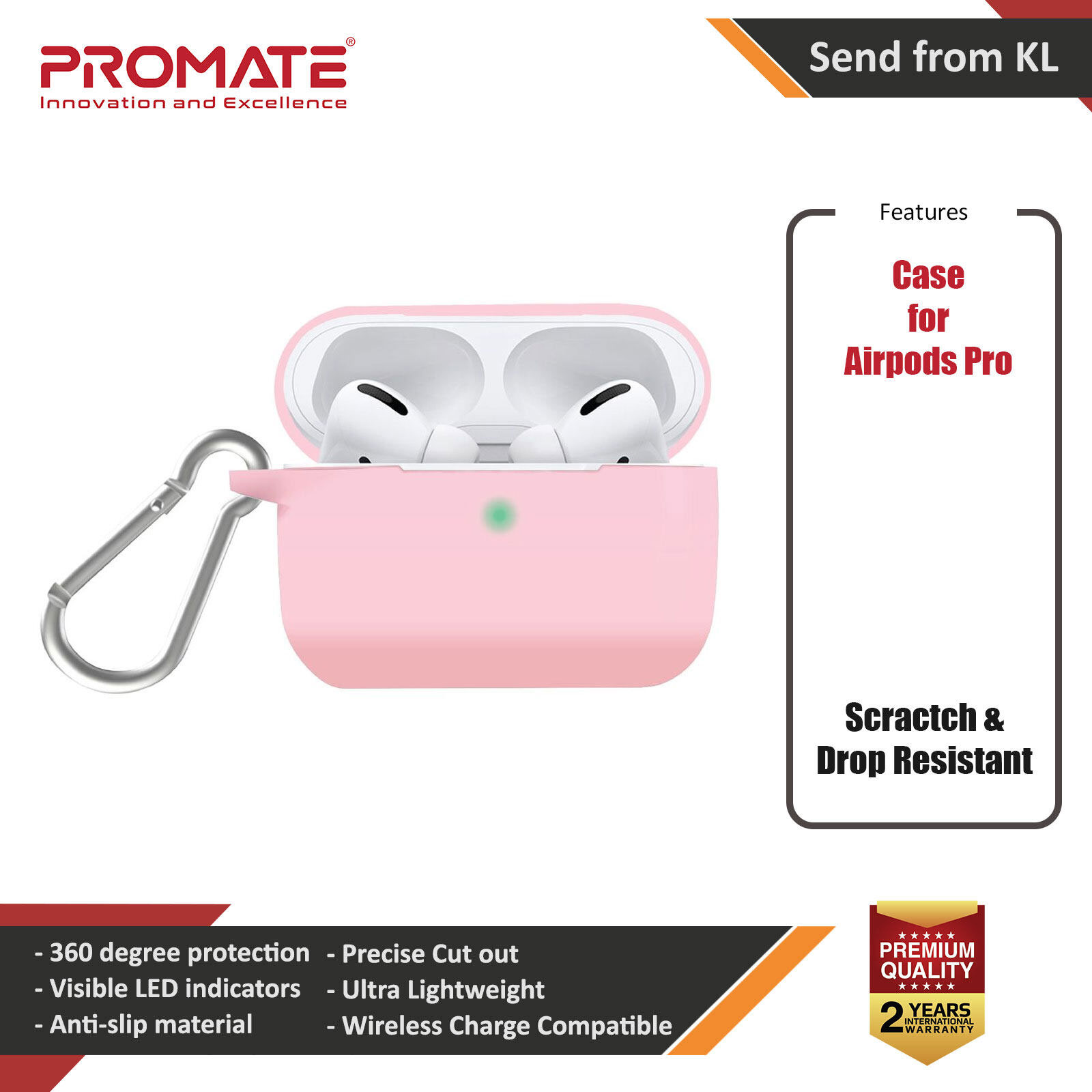 Promate AirPods Pro Silicone Case Slim-Fit Shockproof Protective Wireless Charging AirPods Pro Cover with Dual-Lid, Scratch Resistance and Anti-Slip Case for Apple Airpods Pro SiliCase-Pro (Pink)
