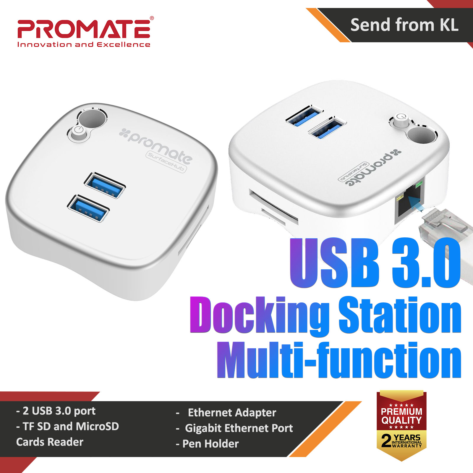 Promate All-in-One Portable USB 3.0 Docking Station USB 3.0 Card Reader Lan Port Pen Dock Compatible with Surface Pro 3 4 Surface Book Ultrabook Notebooks Laptops SurfaceHub