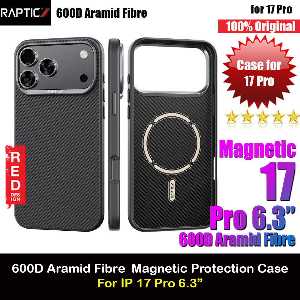 Raptic Aramid Fiber Dual MgSafe Magnetic Compatible Drop Protection Case for iPhone 17 Pro 6.3 (Black)