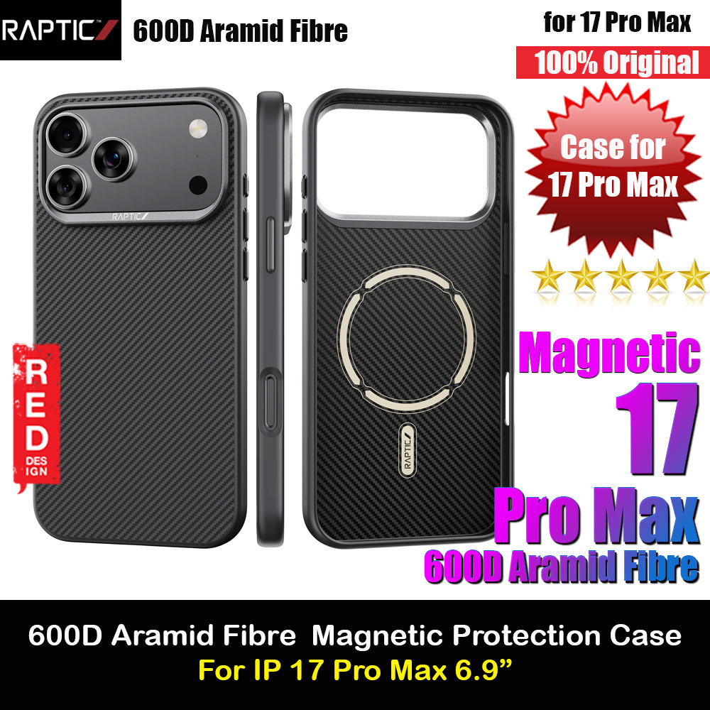 Raptic Aramid Fiber Dual MgSafe Magnetic Compatible Drop Protection Case for iPhone 17 Pro Max 6.9 (Black)