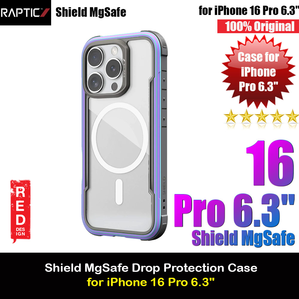 Raptic Shield MgSafe Magnetic Compatible Tough  Metal Frame Protection Case for iPhone 16 Pro 6.3 (Iridescent)