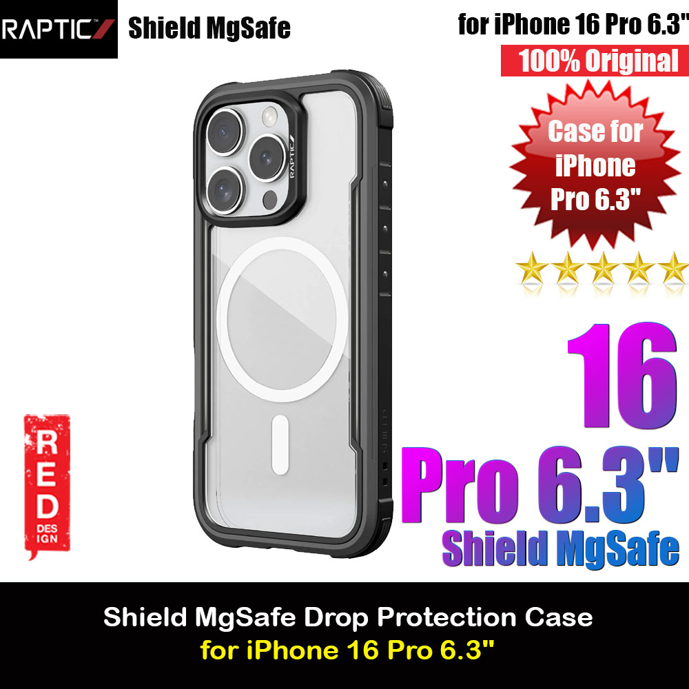 Raptic Shield MgSafe Magnetic Compatible Tough  Metal Frame Protection Case for iPhone 16 Pro 6.3 (Black)