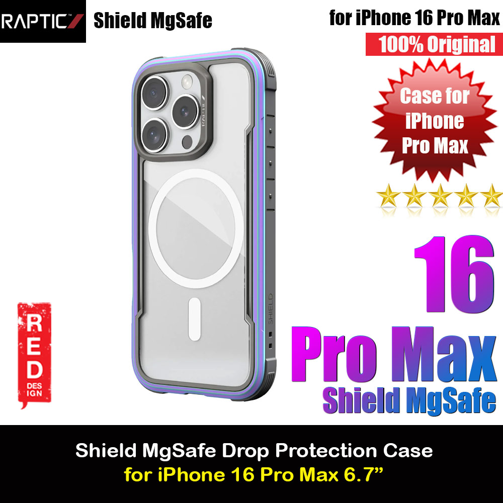 Raptic Shield MgSafe Magnetic Compatible Tough Metal Frame Protection Case for iPhone 16 Pro Max 6.9 (Iridescent)