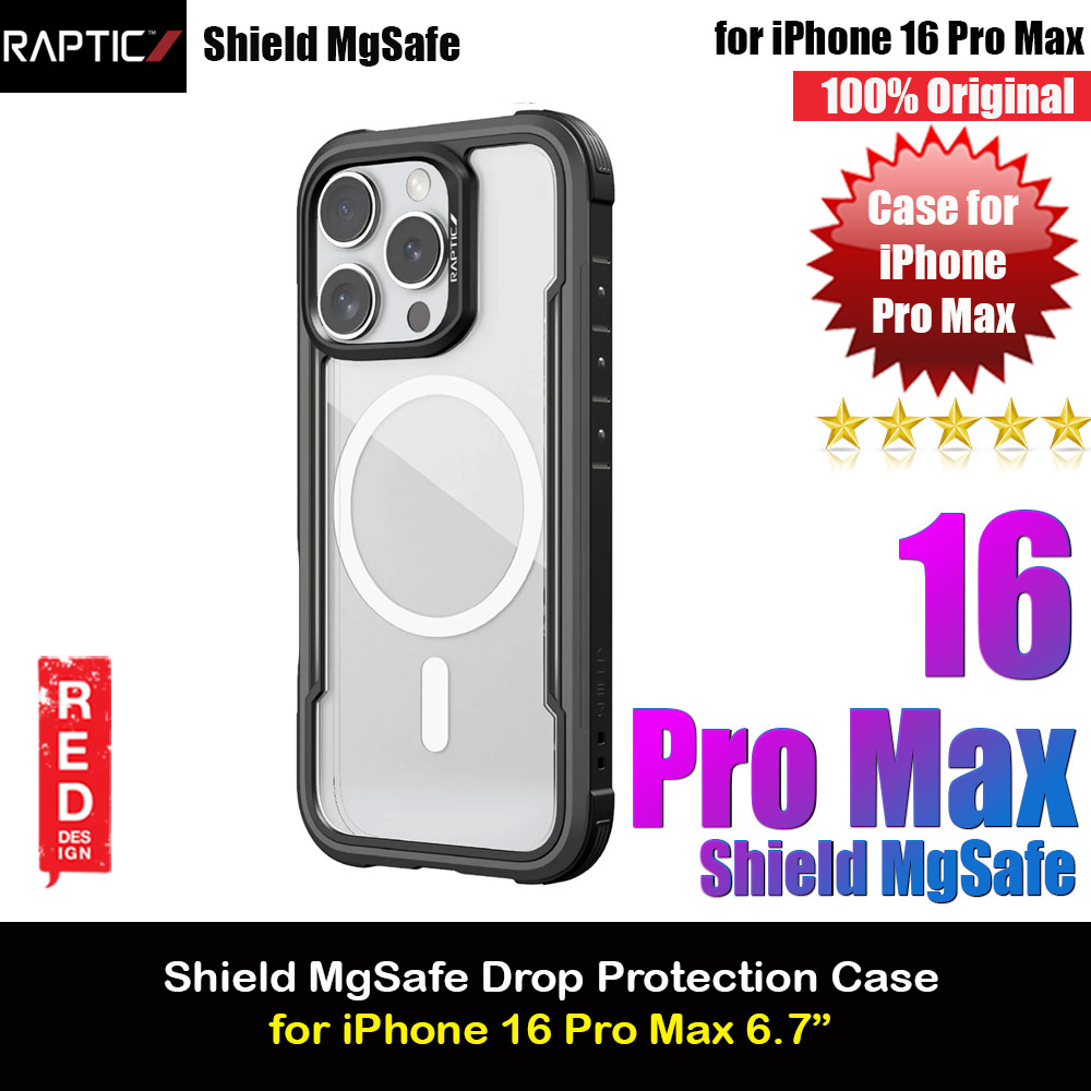 Raptic Shield MgSafe Magnetic Compatible Tough  Metal Frame Protection Case for iPhone 16 Pro Max 6.9 (Black)