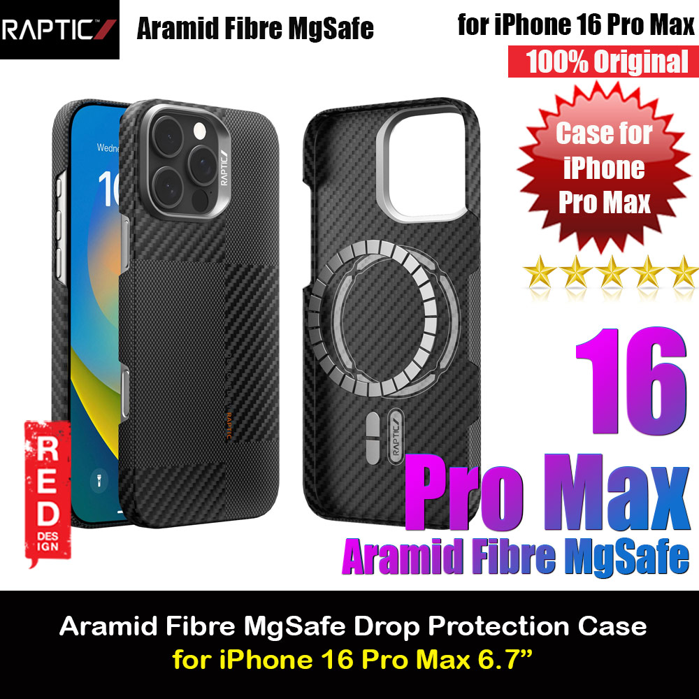 Raptic Aramid Fibre Croxx Lightweight Ultra Slim Case with Magsafe for iPhone 16 Pro Max 6.9 (Mondrain Black)