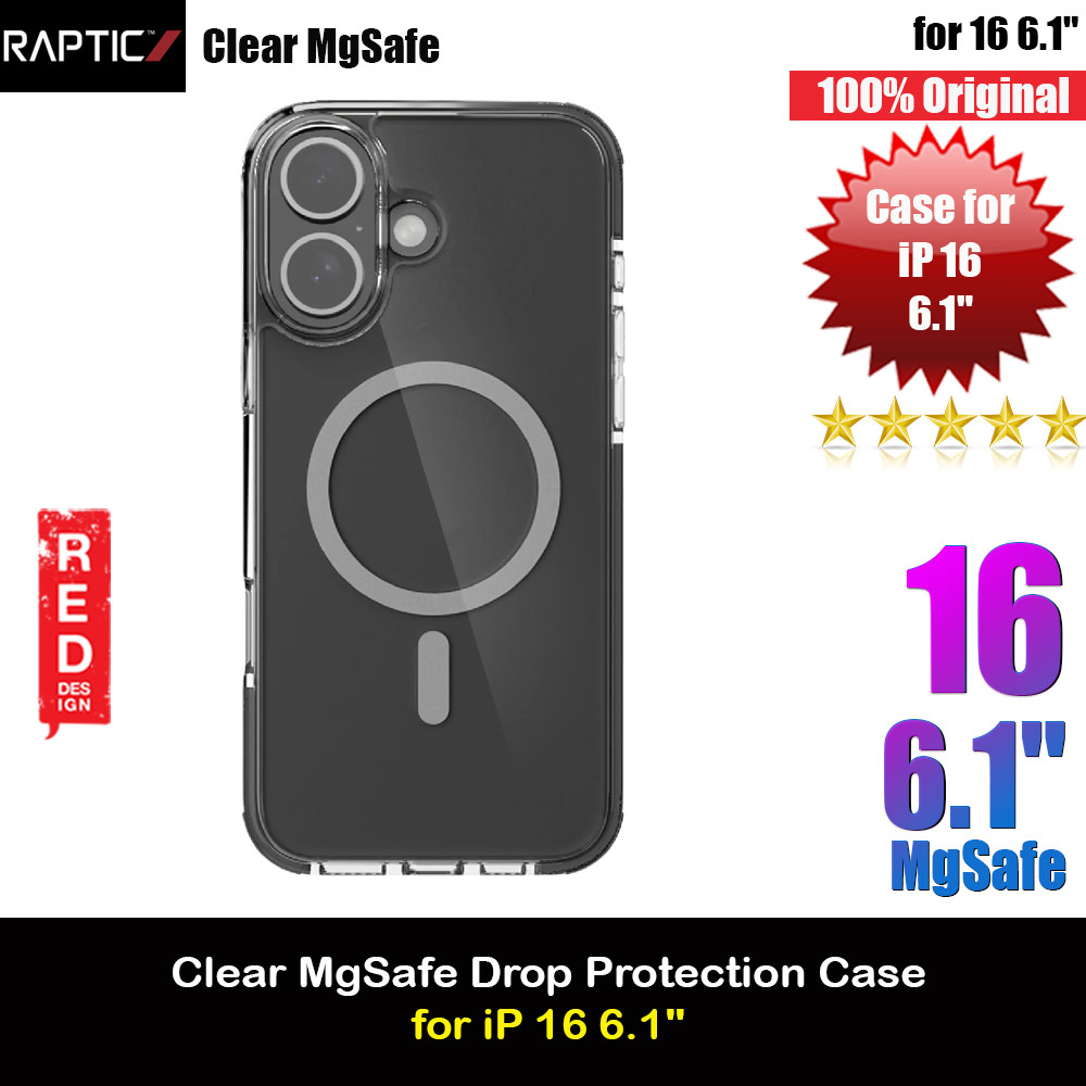 Raptic Clear MgSafe Magnetic Compatible Drop Protection Case for iPhone 16 6.1 (Black)