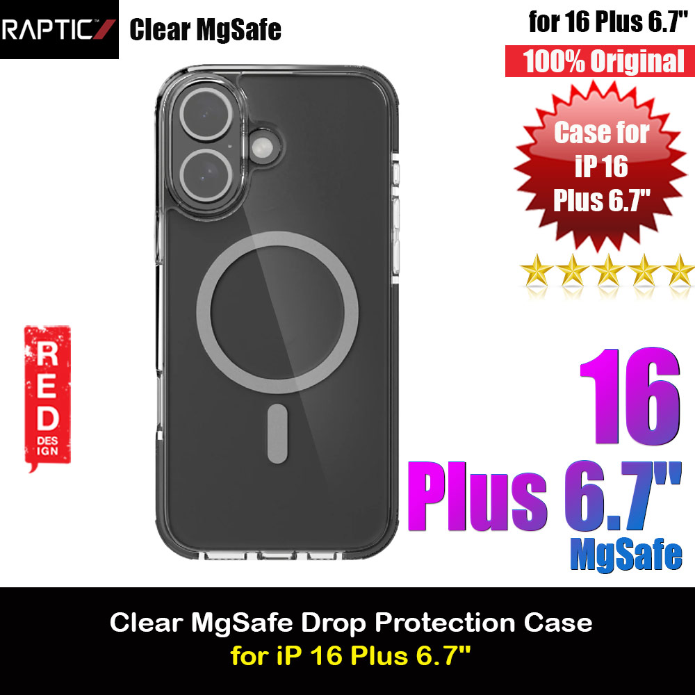 Raptic Clear MgSafe Magnetic Compatible Drop Protection Case for iPhone 16 Plus 6.7 (Black)