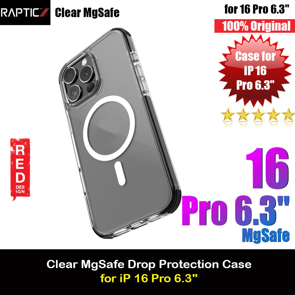 Raptic Clear MgSafe Magnetic Compatible Drop Protection Case for iPhone 16 Pro 6.3 (Black)