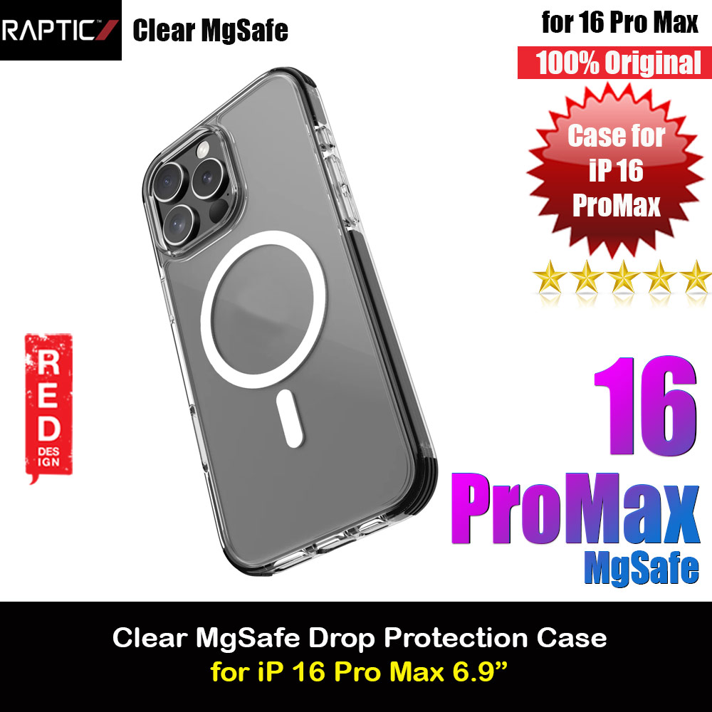 Raptic Clear MgSafe Magnetic Compatible Drop Protection Case for iPhone 16 Pro Max 6.9 (Black)