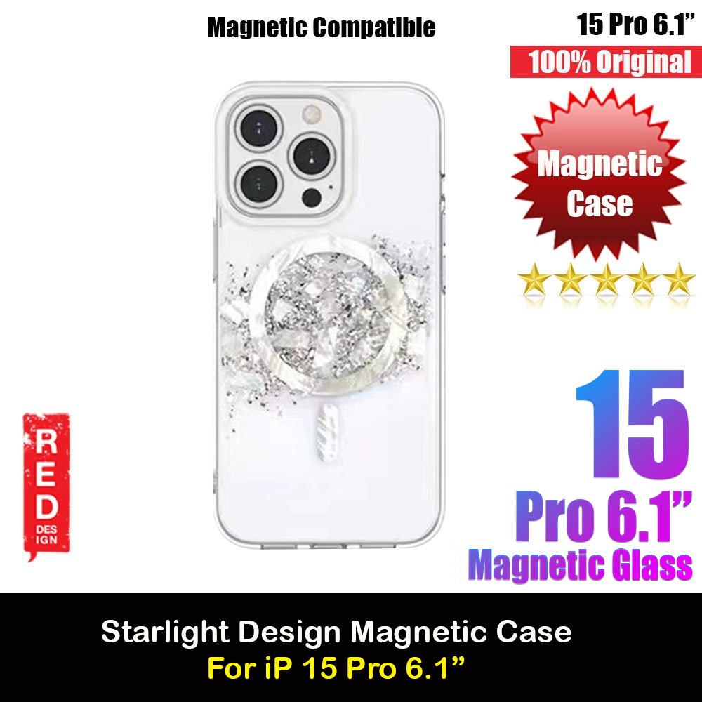 Red Design Choices Starlight Shining Magnetic Magsafe Compatible Case for Apple iPhone 15 Pro 6.1 (Silver)