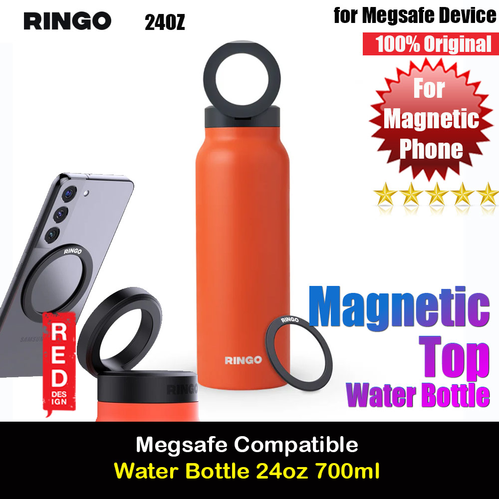Ringo Stainless Steel Water Bottle with Magnetic Magsafe Compatible Lid 24oz 700 ml BPA Free (Orange)