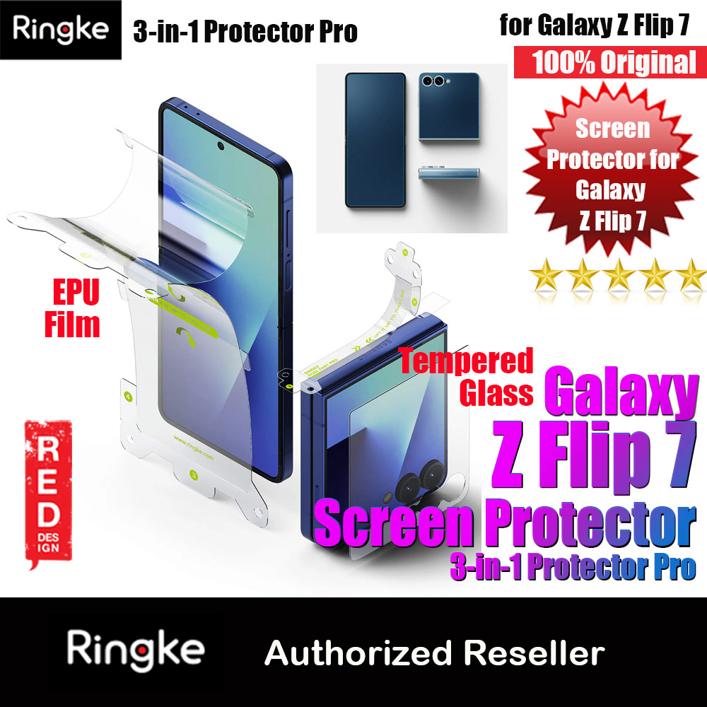 Ringke 3 in 1 Cover Display Tempered Glass Inner Screen Protector Hinge Protector for Samsung Galaxy Z Flip 7